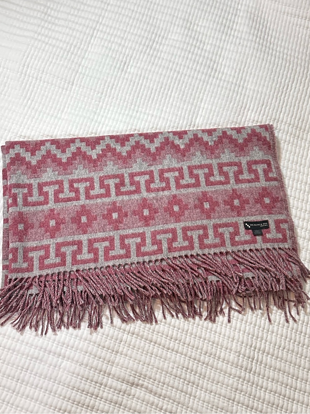 Incalpaca TPX Alpaca Wool Throw Blanket Peru burgundy Gray Geometric Fringe